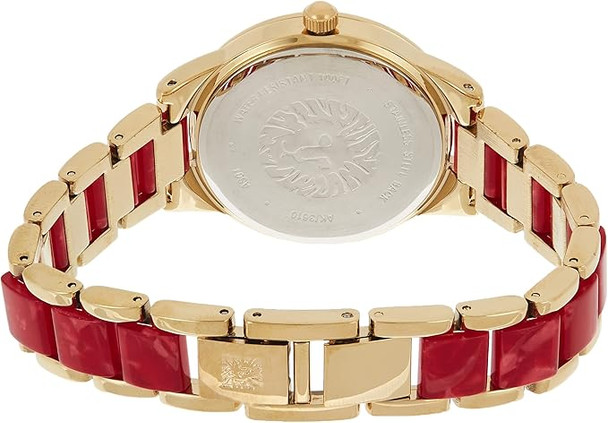 Anne Klein Gold-Tone Red Mother-of-Pearl Solar Powered Resin Bracelet Ladies Watch AK/3610GPRD