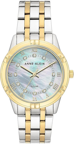 Anne Klein Two-Tone Silver and Gold Solar Powered Mother-of-Pearl Ladies Watch AK/3769MPTT
