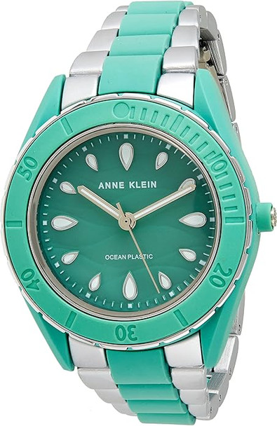 Anne Klein Silver-Tone Solar Powered Recycled Ocean Plastic Bracelet Ladies Watch AK/3911SGSV
