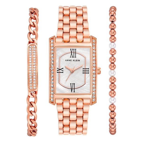 Anne Klein Rose Gold-Tone Rectangular Mother-of-Pearl Center Ladies Watch AK-3990WRST AK/3990WRST