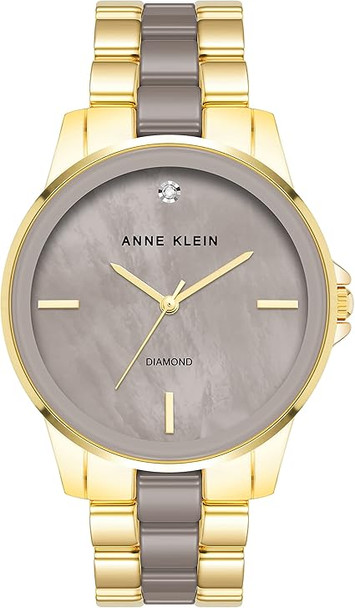 Anne Klein Gold-Tone Taupe Ceramic Link Bracelet Diamond Accent Ladies Watch AK/4120TPGB