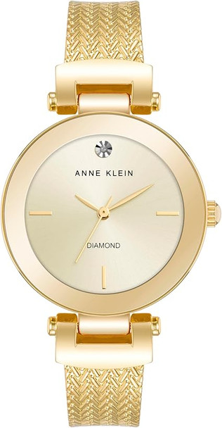 Anne Klein Gold-Tone Champagne Sunray Dial Diamond Accent Bangle Ladies Watch AK/5076CHGB