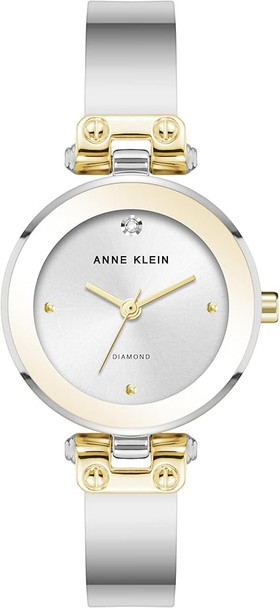 Anne Klein Silver-Tone Sunray Dial Bangle Diamond Accent Ladies Watch AK/5141SVTT
