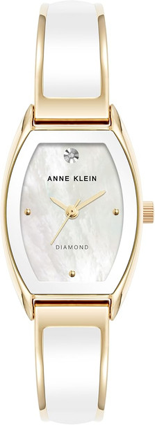 Anne Klein Gold-Tone Mother-of-Pearl Enamel Bangle Diamond Ladies Watch AK/5238WTGB