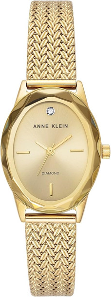 Anne Klein Gold-Tone Oval Champagne Sunray Facetted Crystal Mesh Ladies Watch AK/5244CHGB