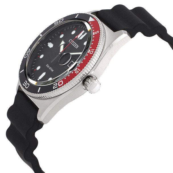Citizen Marine Eco-Drive Black Dial Red Bezel Black Rubber Mens Watch AW1769-10E