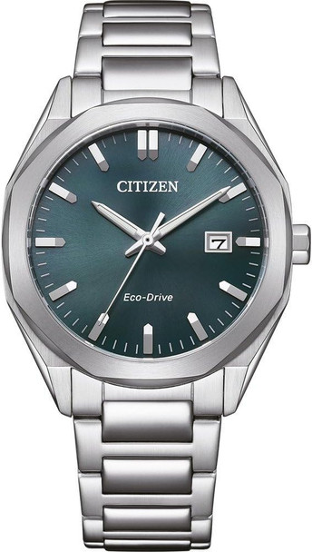 Citizen Eco-Drive Octagonal Case Green Dial Stainless Steel Mens Watch BM7620-83X