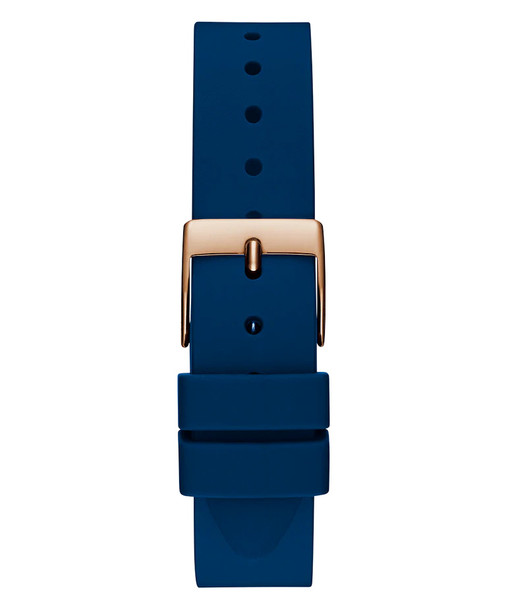 Guess Iconic Logo Blue Silicone Rose Gold Tone Ladies Watch GW0745L4