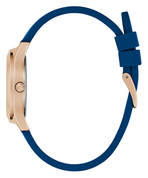 Guess Iconic Logo Blue Silicone Rose Gold Tone Ladies Watch GW0745L4