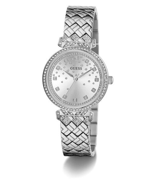 Guess Bejeweled Quilted Silver Tone Ladies Watch GW0763L1