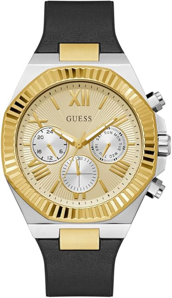 Guess Multi-function Black Leather Two-Tone Mens Watch GW0791G1