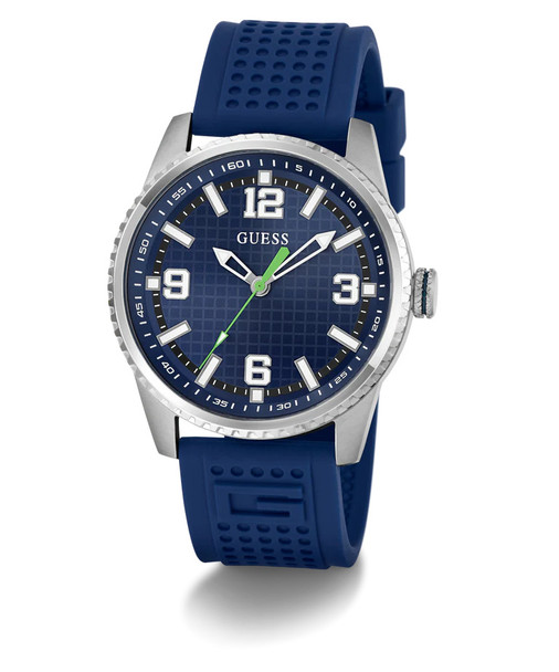 Guess Ivy League Blue Silicone Silver Tone Mens Watch GW0890G1