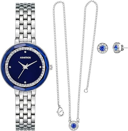 Armitron Sapphire Blue Crystal Jewelry Set Ladies Watch 75-5796BLSVST