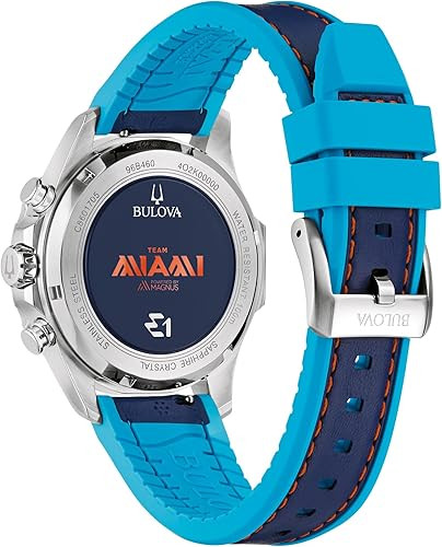 Bulova E1 Team Miami Marine Star Blue Leather and Silicone Mens Watch 96B460