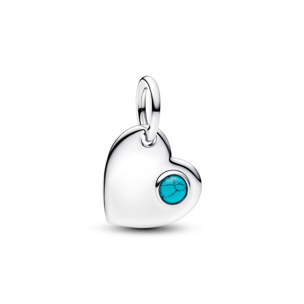 Pandora December Engravable Turquoise Blue Stone Heart Dangle Charm 794295C12