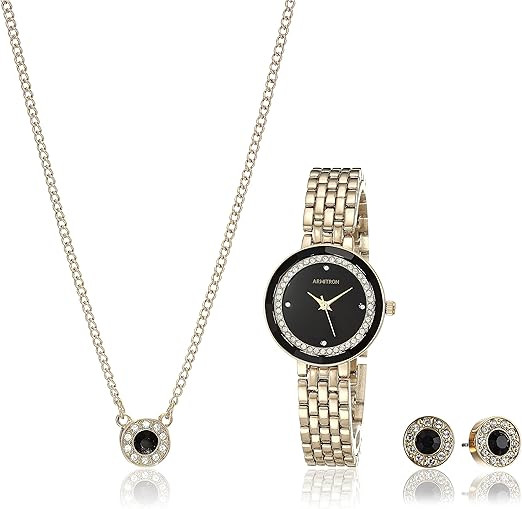 Armitron Gold-Tone Crystal Jewelry Set Ladies Watch 75-5796GPST