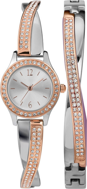 Timex Swarovski Crystal 23mm Ladies Watch & Bracelet Gift Set TWG023700