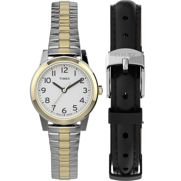 Timex Main Street Expansion Band & Leather Strap Ladies Watch Box Set TWG027800