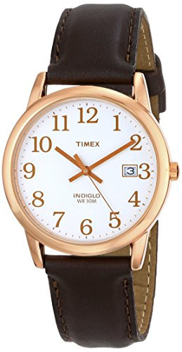 Timex Easy Reader Rose Gold-Tone Brown Leather Mens Watch T2P563