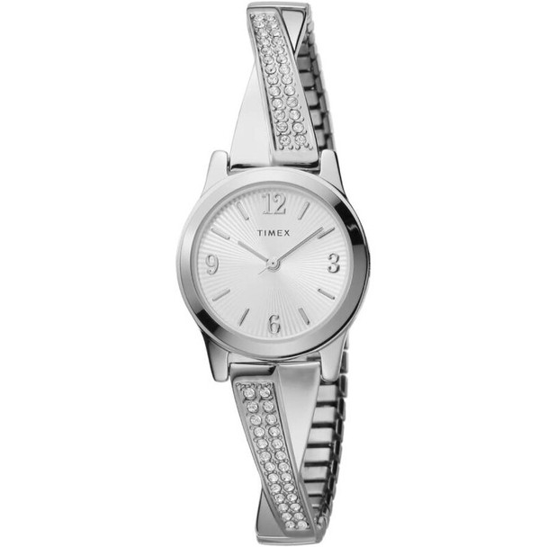 Timex Fashion Stretch Bangle Silver Dial Crystal Accent Ladies Watch TW2V69600