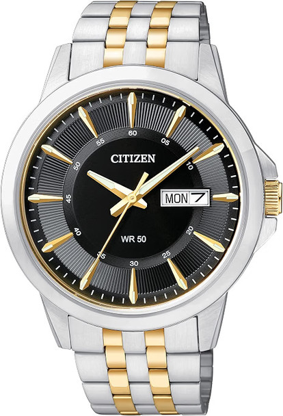 Citizen Quartz Black Dial Two-Tone Mens Watch BF2018-52E