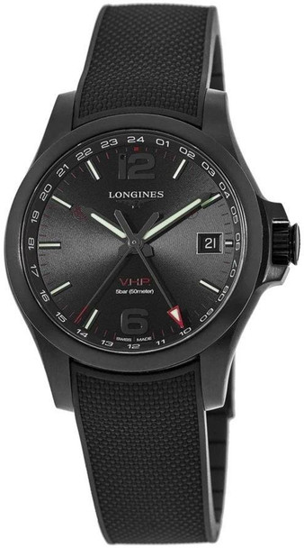 Longines Conquest V.H.P. GMT 41mm Black Dial Rubber Mens Watch L37182569