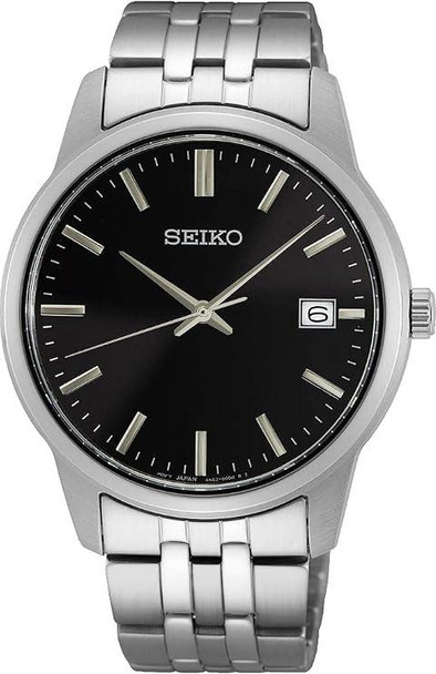 Seiko Essentials Quartz Black Dial Stainless Steel Mens Watch SUR410P1