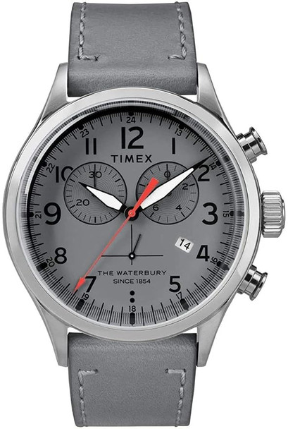Timex Waterbury Traditional Chronograph Gray Dial Leather Mens Watch TW2R70700