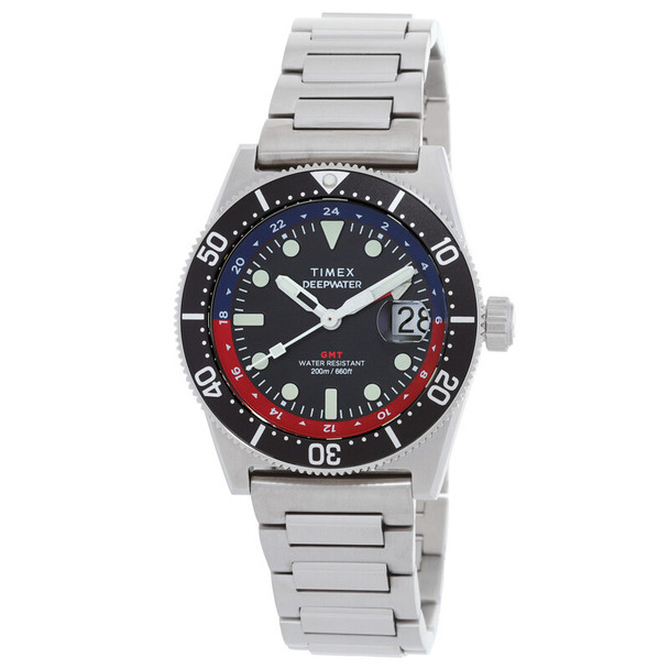 Timex Deepwater Reef GMT 41mm Black Dial Stainless Steel Mens Watch TW2W95300