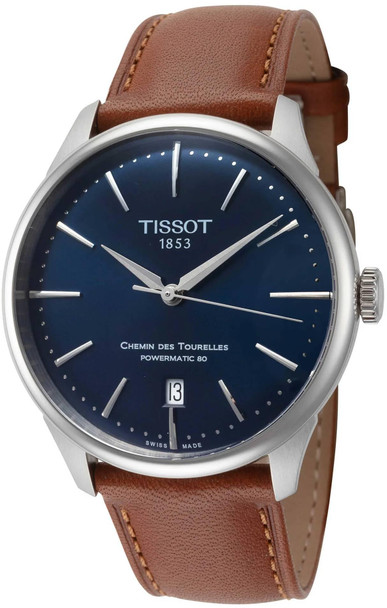 Tissot Chemin des Tourelles Powermatic 80 Brown Leather Mens Watch T1398071604100