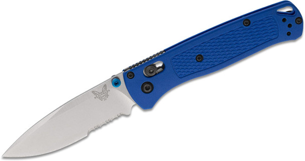 Benchmade Bugout AXIS Folding Knife Satin Combo Blade/Blue Grivory Handles 535S