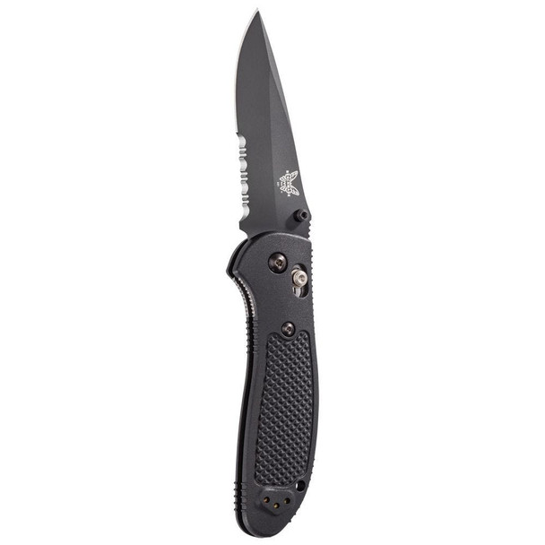 Benchmade - Griptilian 551 Knife - Drop-Point Blade - Serrated Edge - Coated Finish - Black Handle 551SBK