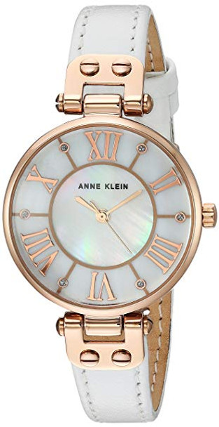 Anne Klein Womens Glitter Accented Leather Strap Watch AK-2718RGWT