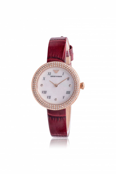 Emporio Armani Rose Gold-Tone Leather Ladies Watch AR11357