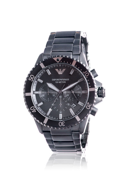 Emporio Armani Diver Black Stainless Steel Chronograph Mens Watch AR11363