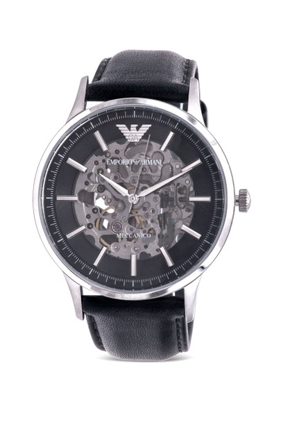 Emporio Armani Black Leather Automatic Mens Watch AR60038