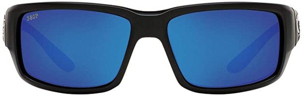Costa Del Mar Mens Fantail 580P Polarized Rectangular Sunglasses - Matte Black/Grey Blue Mirrored - 59 mm 06S9006-90061659