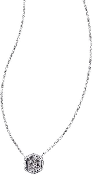 Kendra Scott Davie Pendant Necklace Rhodium Platinum Drusy 9608800065