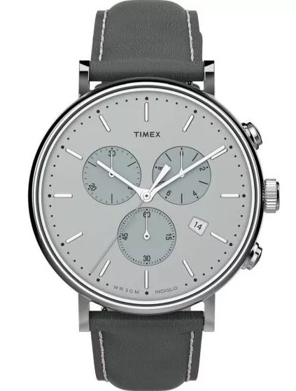 Timex Fairfield Chrono 41mm Silver-tone Case Silver-tone Dial Grey Leather Strap TW2T67500