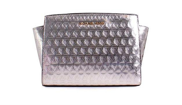 Michael Kors Selma Leather Triangle Quilted Medium Messenger Handbag - Champagne - 30H7GLMM2K-104