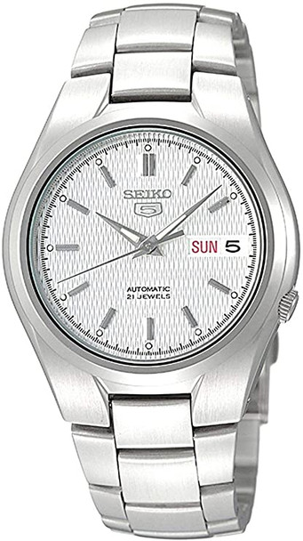 Seiko Mens Seiko 5 Automatic Silver Textured Dial Stainless Steel Watch SNK601