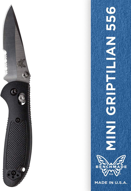 Benchmade Mini Griptilian 556 EDC Manual Knife Drop-Point Blade/Serrated Edge/Satin Finish 556S-S30V