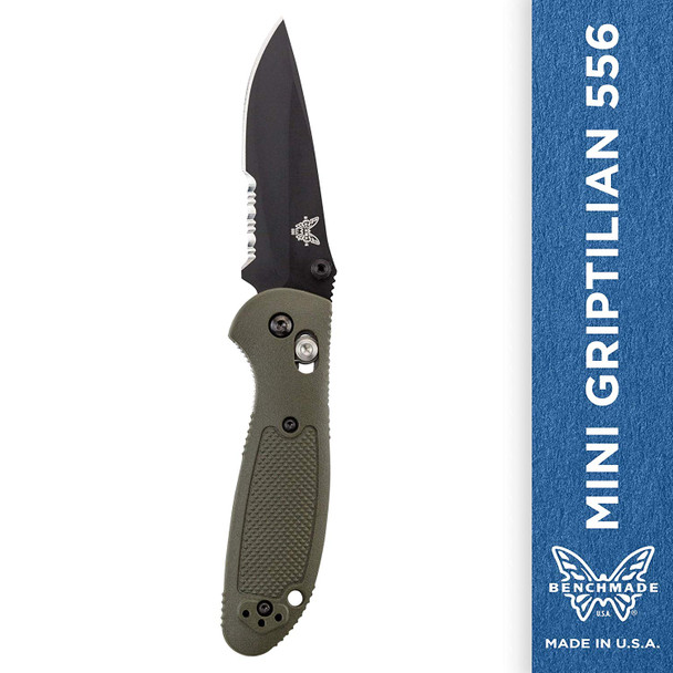 Benchmade Mini Griptilian 556 EDC Manual Knife Serrated Edge/Coated Finish/Olive Handle 556SBKOD-S30V