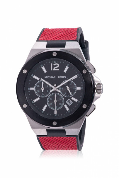 Michael Kors Lennox Chronograph Black and Red Nylon Mens Watch