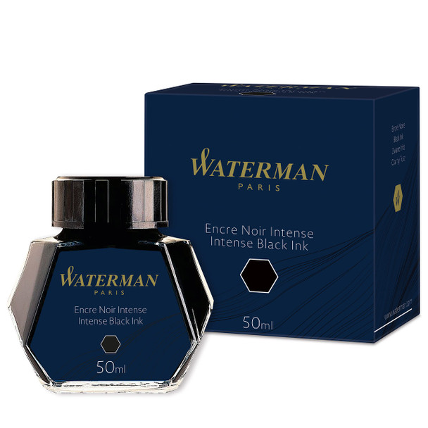 Waterman 50ml Ink Bottle for Fountain Pens - Intense Black Ink S0110710