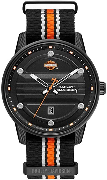 Harley-Davidson Black Dial B&S Logo Striped Mens Watch 78B153