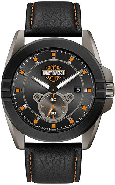 Harley-Davidson Gray-Tone Stainless Steel & Leather Mens Watch 78B182