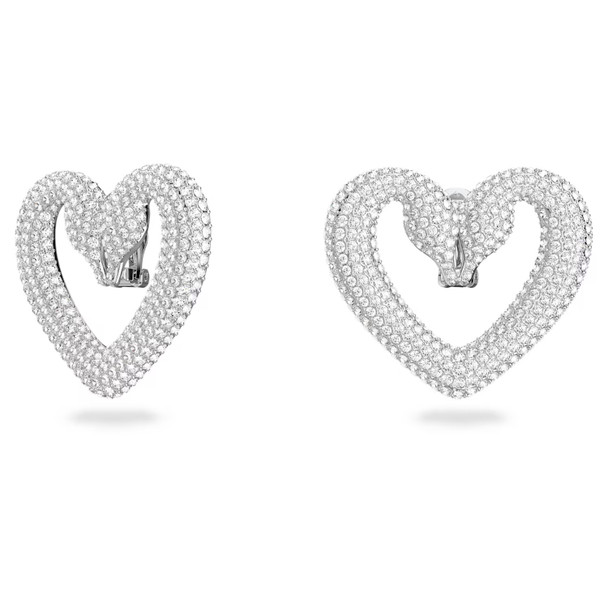 Swarovski Una Clip Earrings Heart - Large - White - Rhodium Plated 5626172