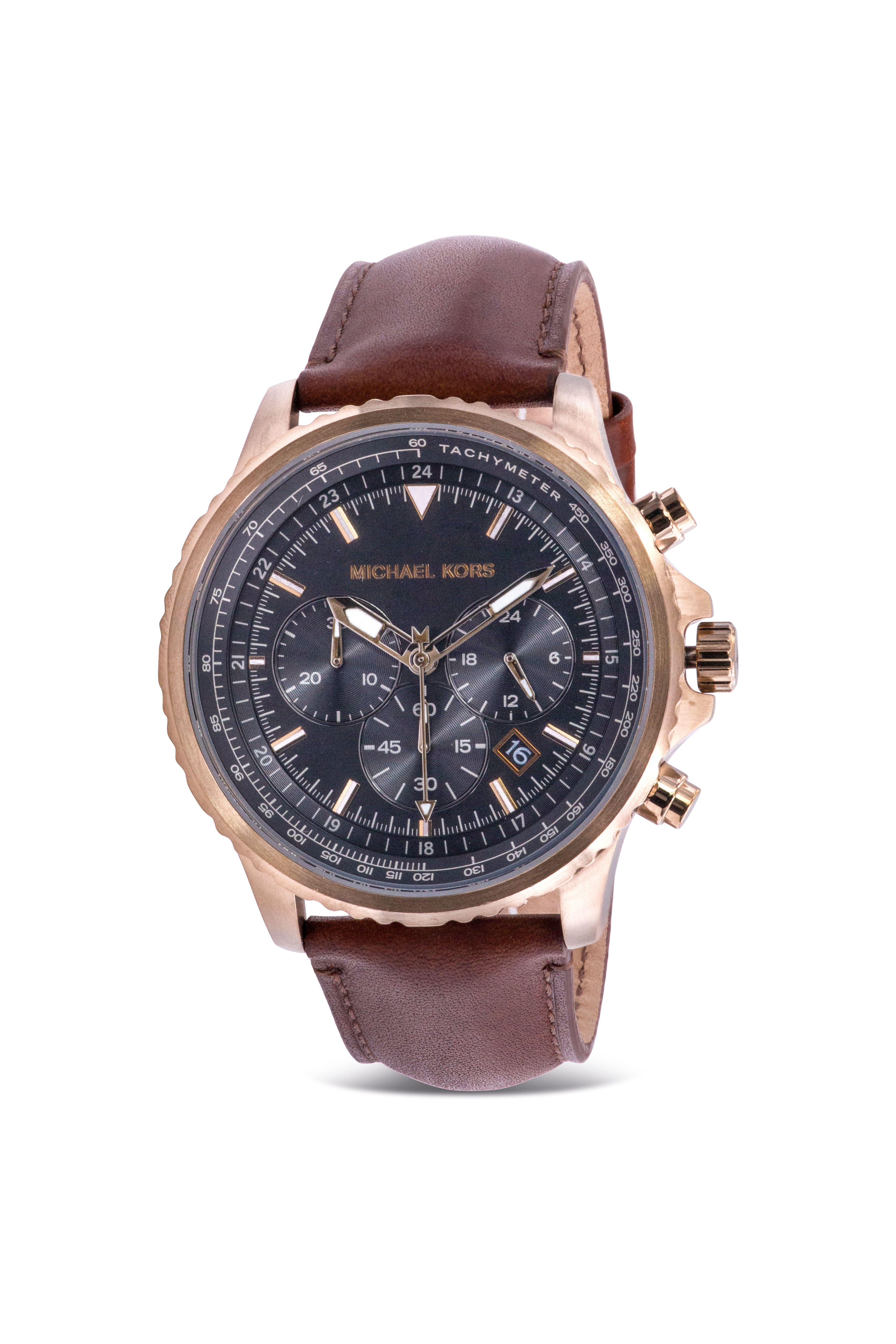 Michael Kors Cortlandt Chronograph Brown Leather Mens Watch MK8906 - Jacob  Time Inc