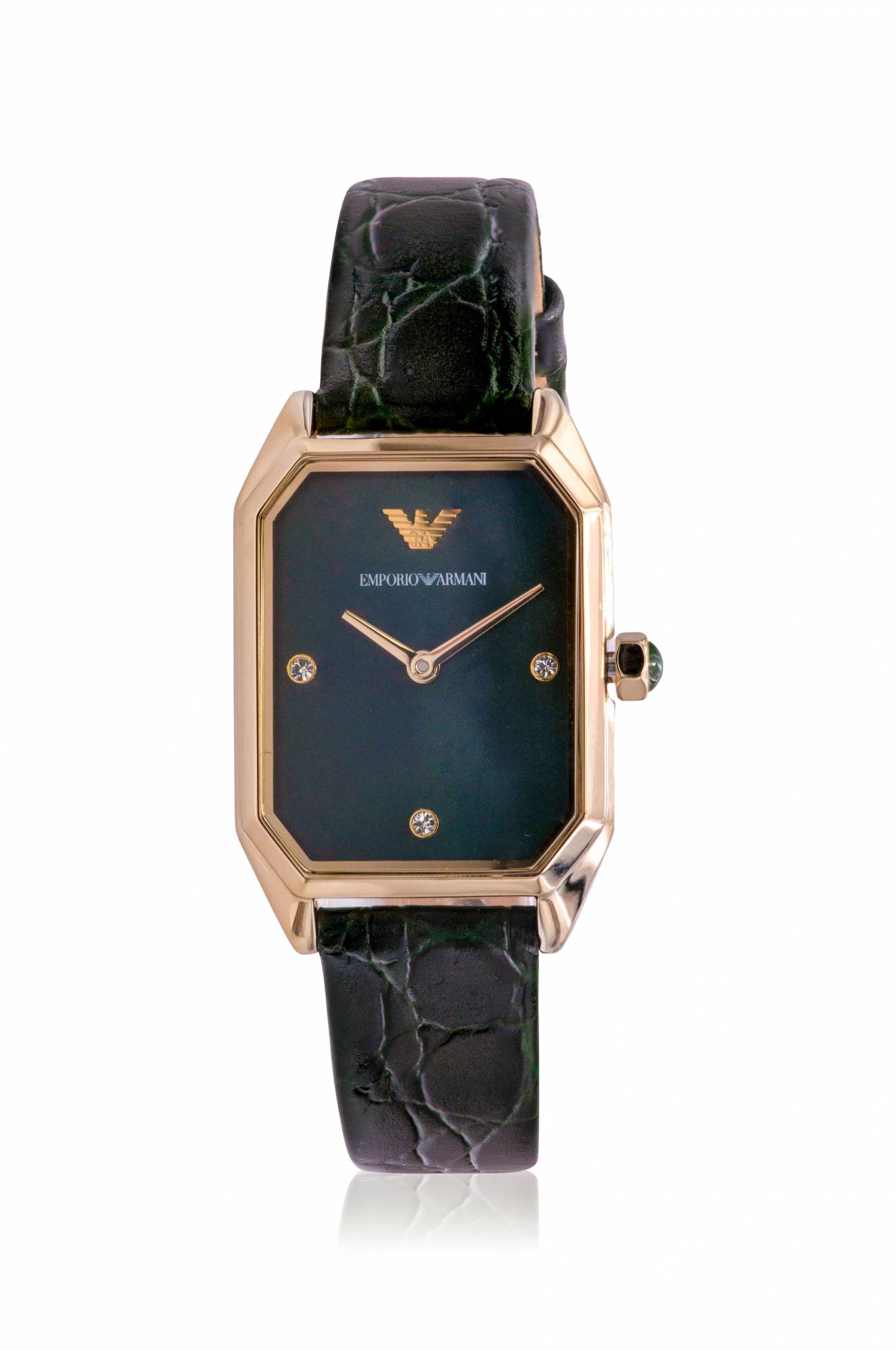 Emporio Armani Gold-Tone Green Leather Ladies Watch AR11399